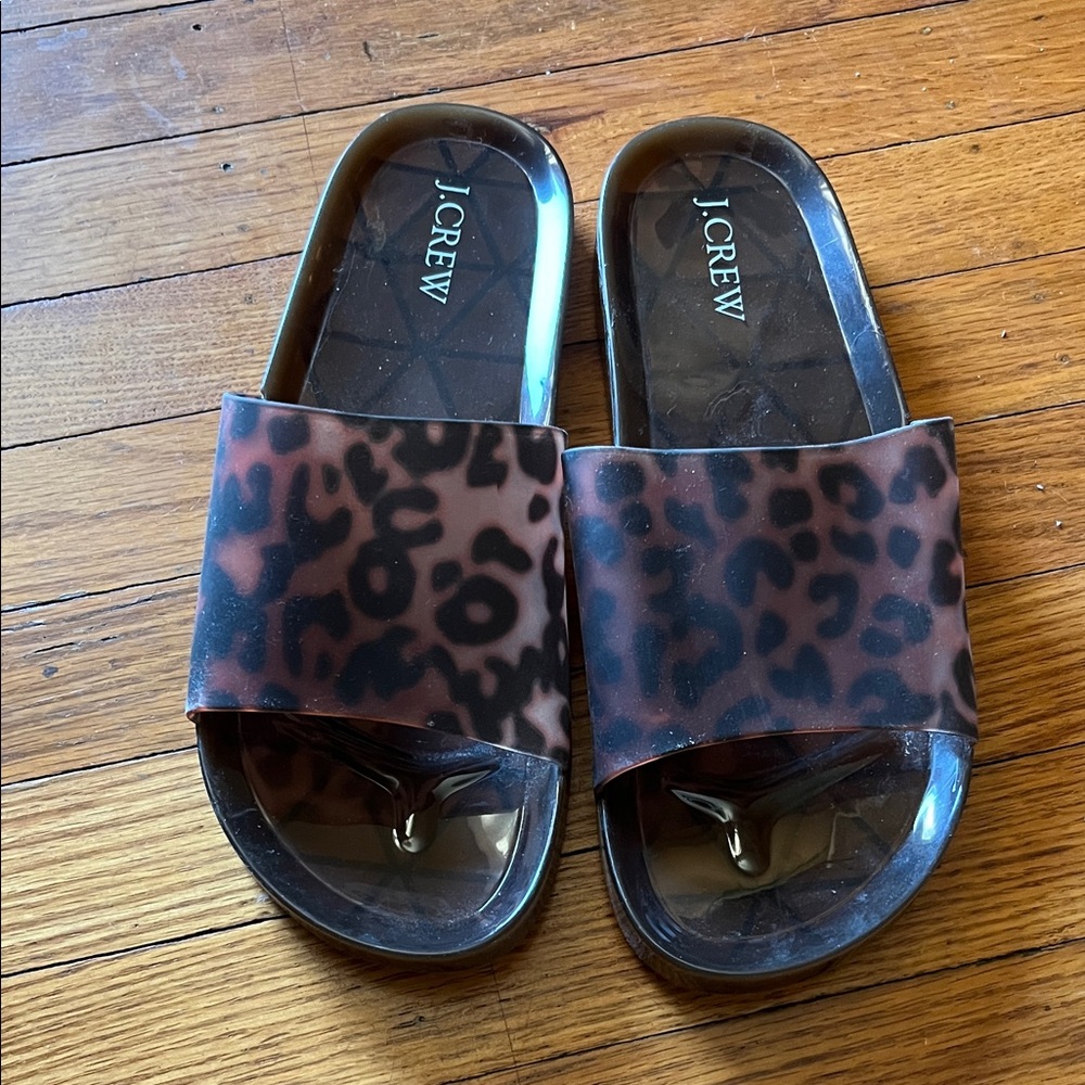 J. Crew Leopard-Print Slide Sandals in Brown and Black
